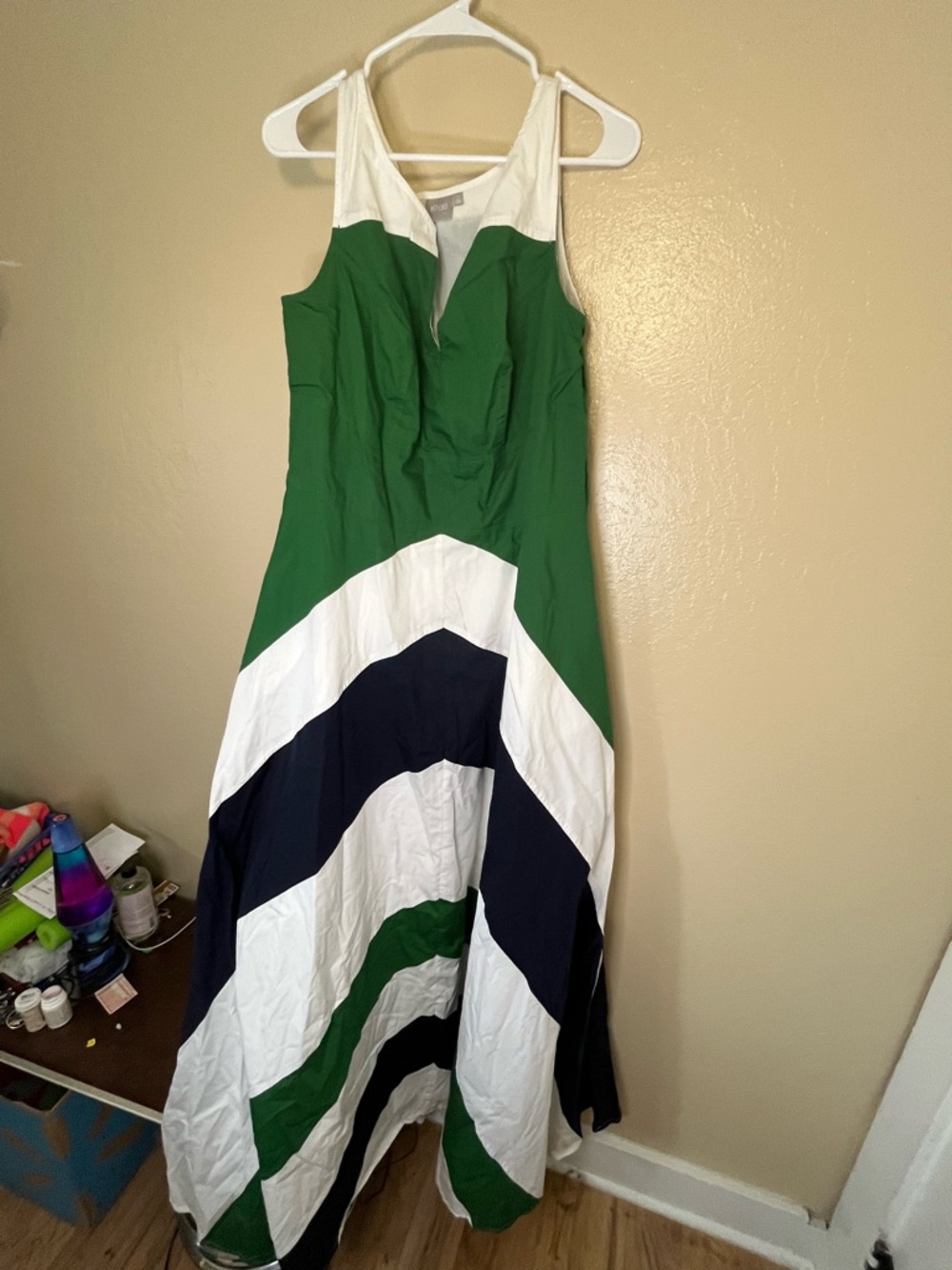 eShakti Colorblock Chevron Maxi Dress Womens 1X 16W floor length blue green - Picture 4 of 7